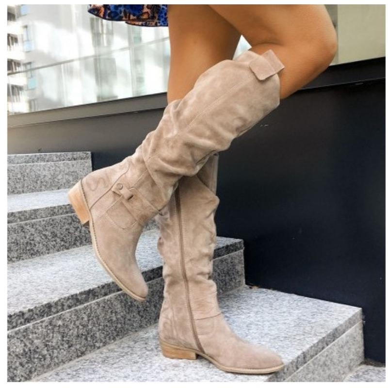 Fashion New Women Side Zipper Low Heel Boots Fashion Suede Comfortable Shoes Casual High Top Trendy Boot Light Versatile Ladies Shoes