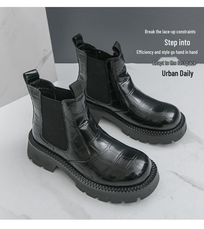Men's High-Top British-Style Motorcycle Leather Boots, Autumn/Winter 2025, Plus Size Available