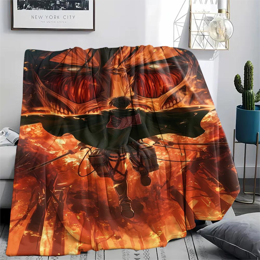 1PC Attack On Titan Print Flannel Blanket, High Quality All Seasons, Home Decor, Warmth and Comfort, Perfect for Christmas Gifts