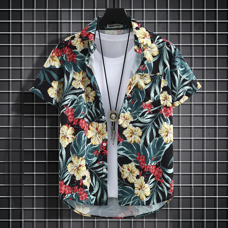 Versatile Men's Quick-Dry Shorts & Floral Shirt Set - Retro Hainan Island National Trend
