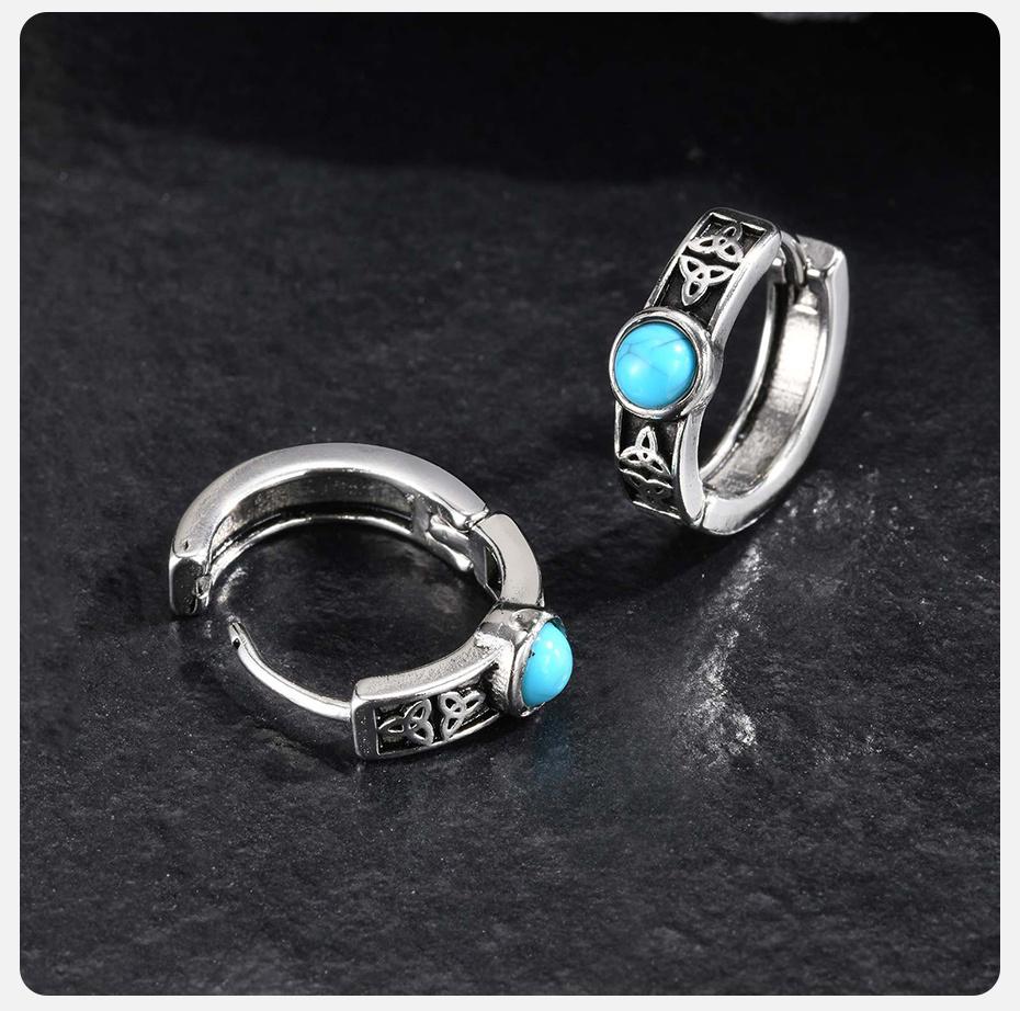 Vnox Celtic Hoops Turquoise Earrings for Men Boyfriend Gifts, Vintage Jewelry Stainless Steel Men's Hoop Sleeper Huggie Earring