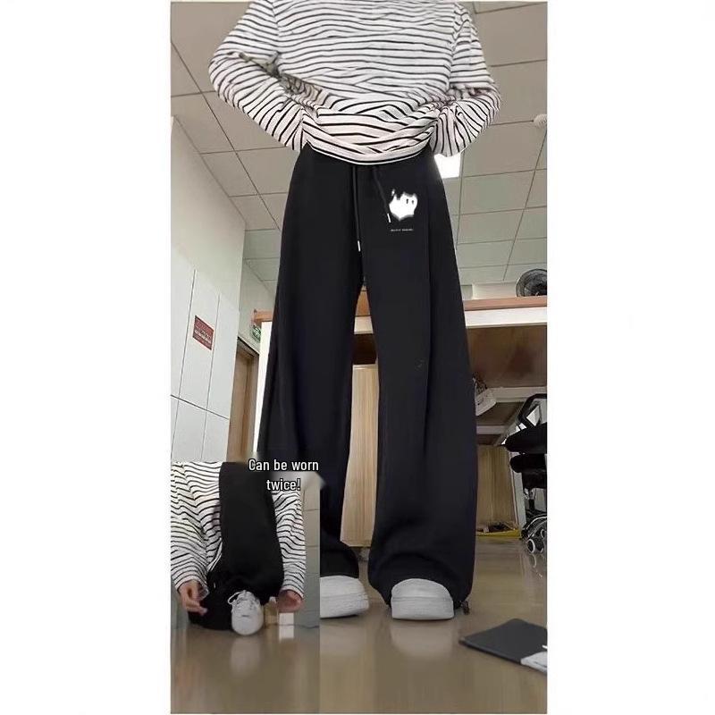 

Унисекс осенне-зимние велюровые спортивные штаны с принтом: Свободный, Повседневный, Прямой и Широкий крой Large