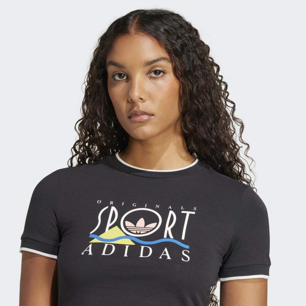 AdidaS Women S SportS Graphic Baby Tee Crop Slim Fit White  Jd1813 