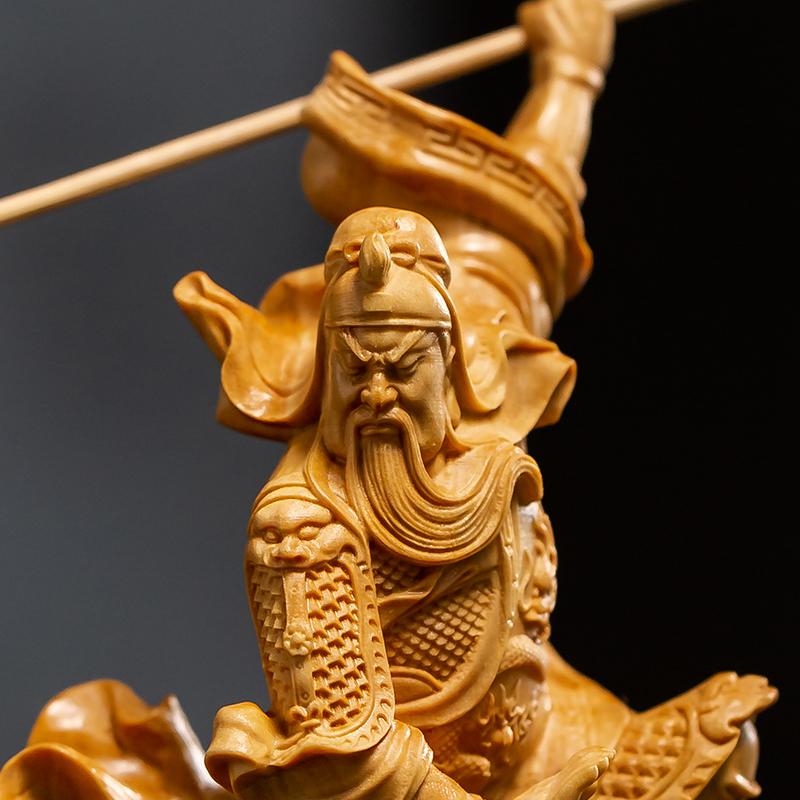 Boxwood Traditional Chinese Three Kingdoms GuanYu Wood Statue Office Decoration Feng Shui Ornaments Collection Wood Sculpture