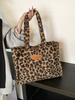 Leopard Print Tote Bag With Plush Material For Casual Streetwear Fashion