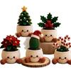 Handmade Crochet Christmas Decorative Plant Pot With Smiling Face - Festive Indoor Desk Ornament Holiday Home Office