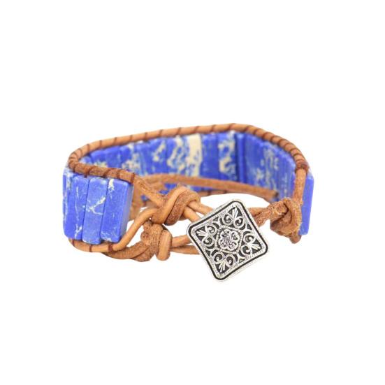 Bohemian Stone Bracelet Handmade Natural Stone Tube Beads Bangle Adjustable Unisex Boho Bracelet Gift for Him Her