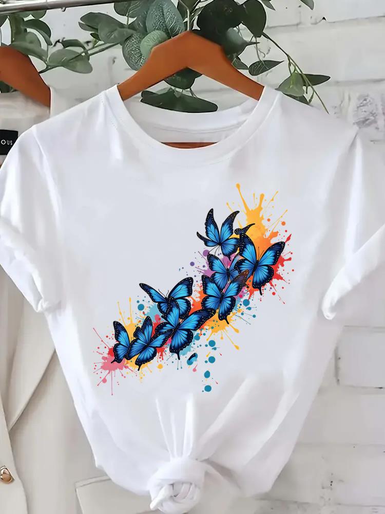 (Asian Size) butterfly cute 90s Tee Clothing Lady Female Top Printed Women Casual T Shirt Fashion Graphic Short Sleeve T-shirts