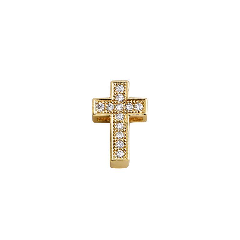 14K Gold Plated Colorfast Zircon Double-Sided Cross Pendant with Beading Rope DIY Jewelry Materials