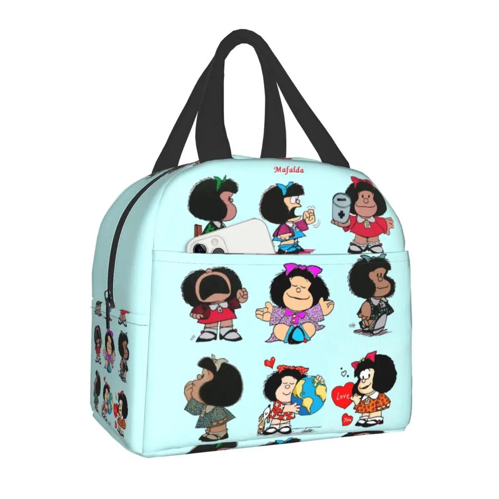 Torba lunchowa Mafalda Dziecko Kobieta Izolowana Przenośna Wodoodporna Piknikowa Torba chłodząca Śniadanie Szkoła Wielokrotnego użytku Torba na żywność Pojemnik Bento
