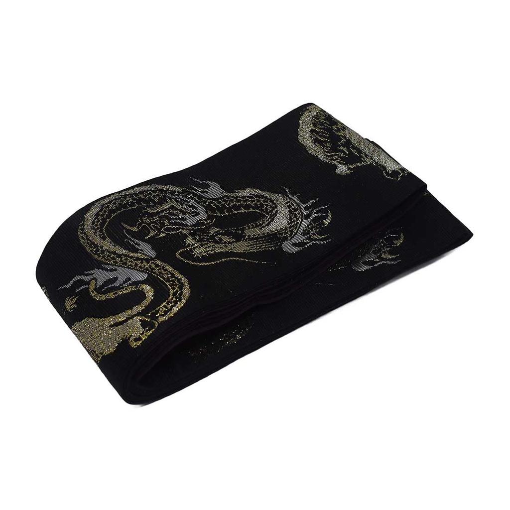 Stylish Kimono Iroha Square Obi with Dragon and Tiger Design Men's (Black)