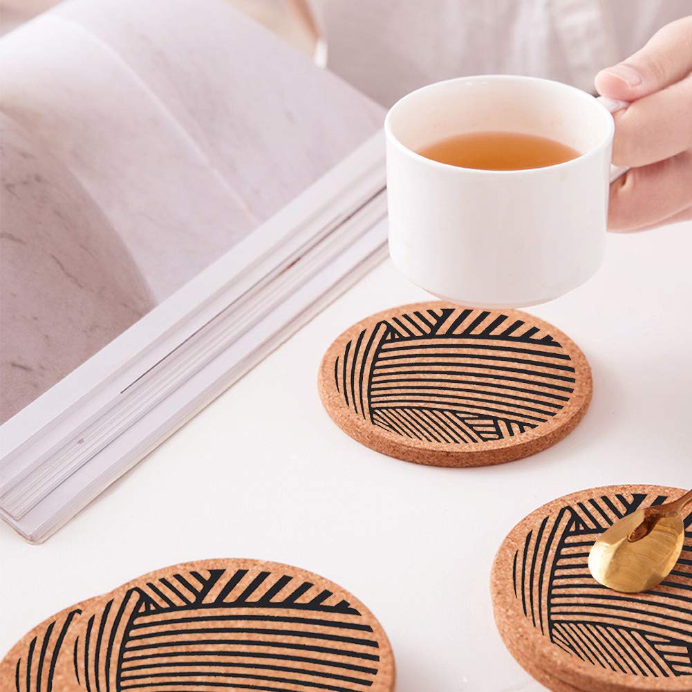 MinniLove Cork Coasters, Pack of 4, Water-Absorbent, Thick, Non-Slip, Round, Heat-Resistant, Durable, Perfect for Teahouses, Cafes, Restaurants,