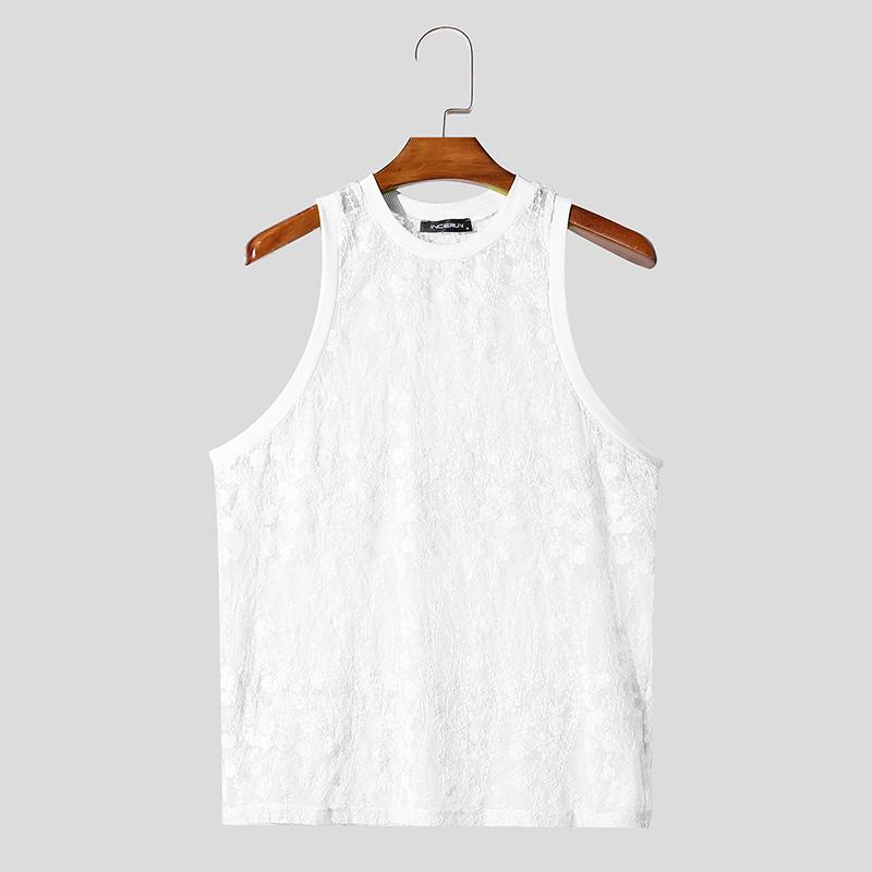 INCERUN Vară Bărbați Fără mâneci Plasă Transparent Dantelă Larg Maieuri