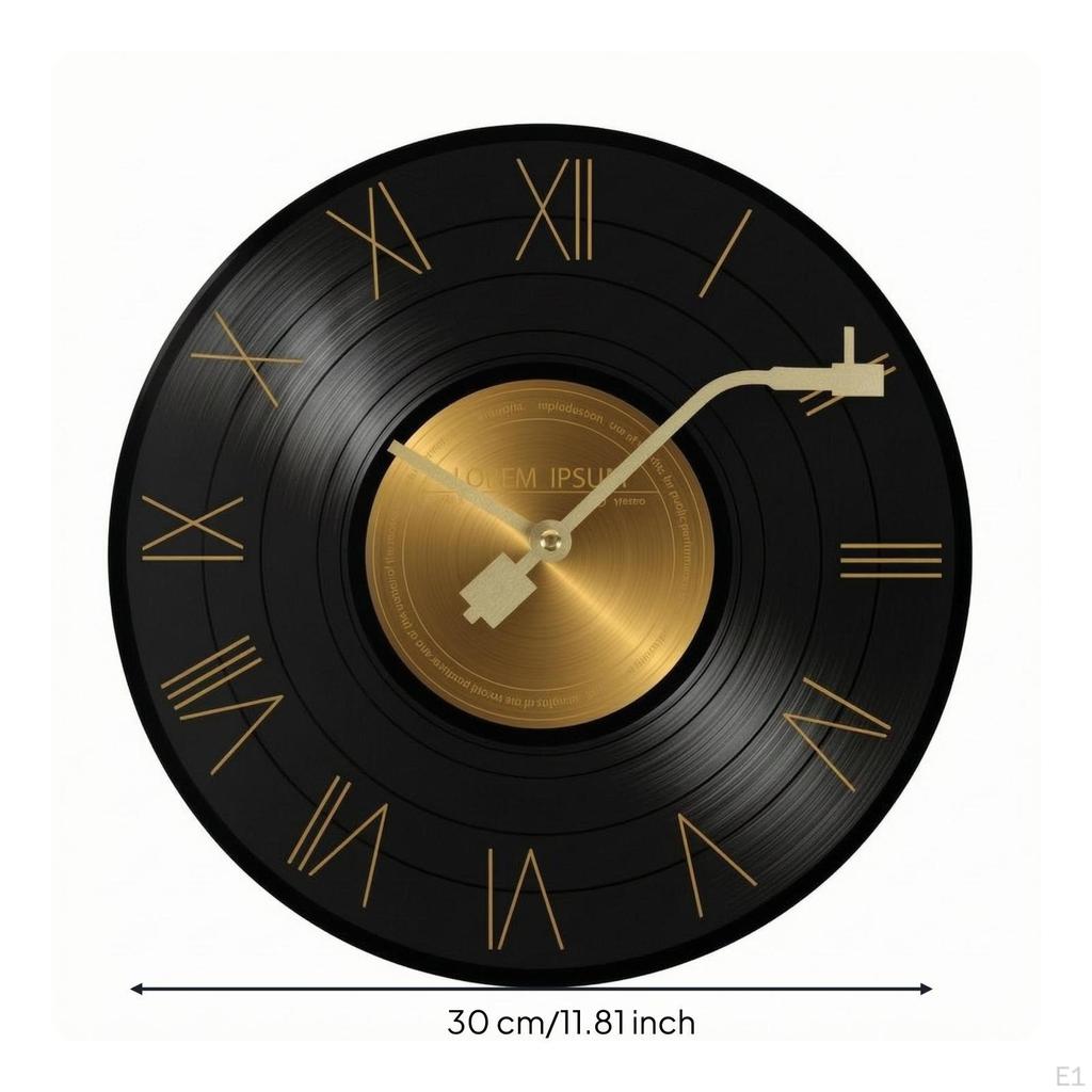 Vinyl Records Wall Clock Silent Analog Movement Music Themed Sweeping Round Shape
