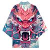 Japanese Traditional Samurai Kimono Men Women Anime Dragon Printed Green Loose Cardigan 3/4 Sleeve Harajuku Haori Coaplay Shirt