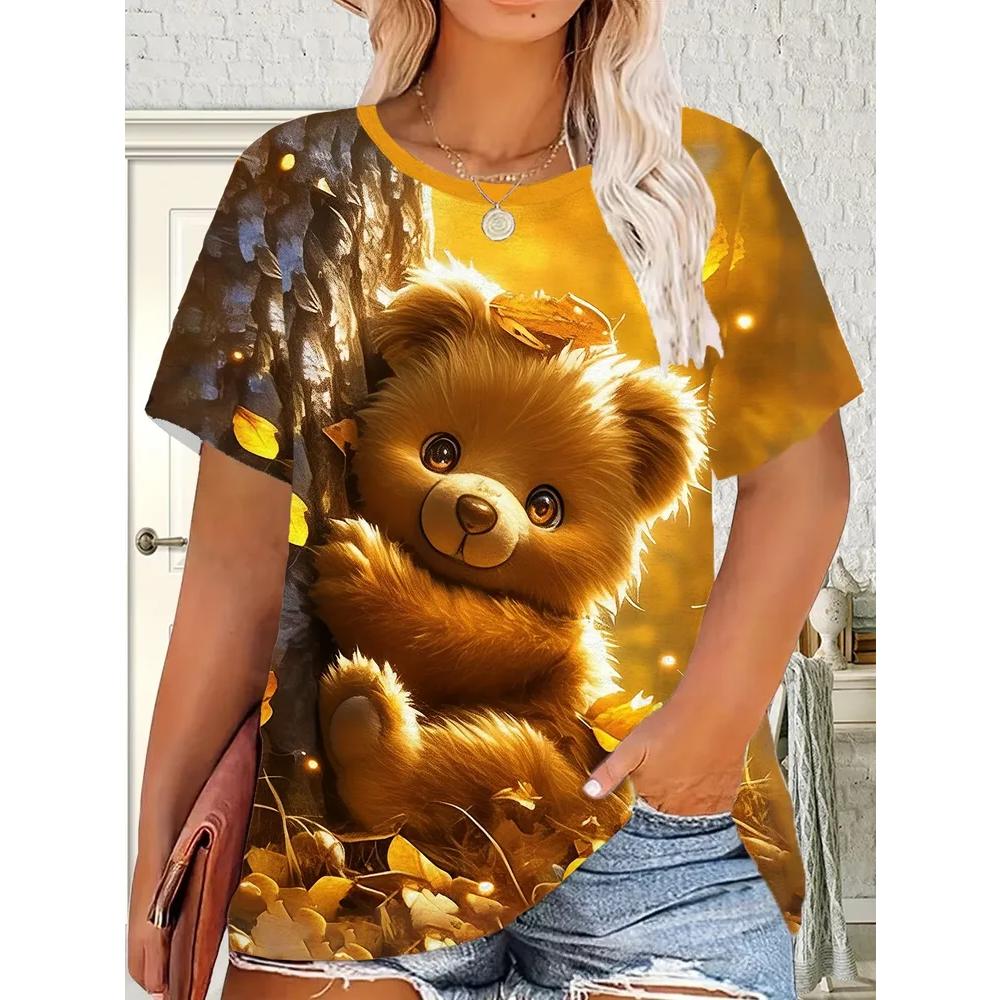 Fashion Animal Print Women's Top Casual Loose Short Sleeve Comfortable Versatile T-Shirt Daily T-Shirts Women’s