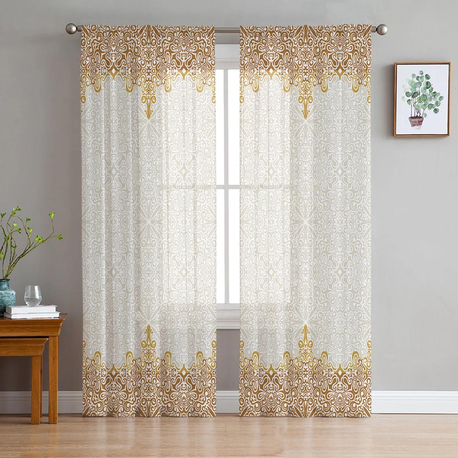 

Mandala Gradient Bohemian Flower Sheer Curtains for Living Room Decoration Window Curtain Kitchen Tulle Voile Organza Drapes W135 x H115cm x1&Grommet Top