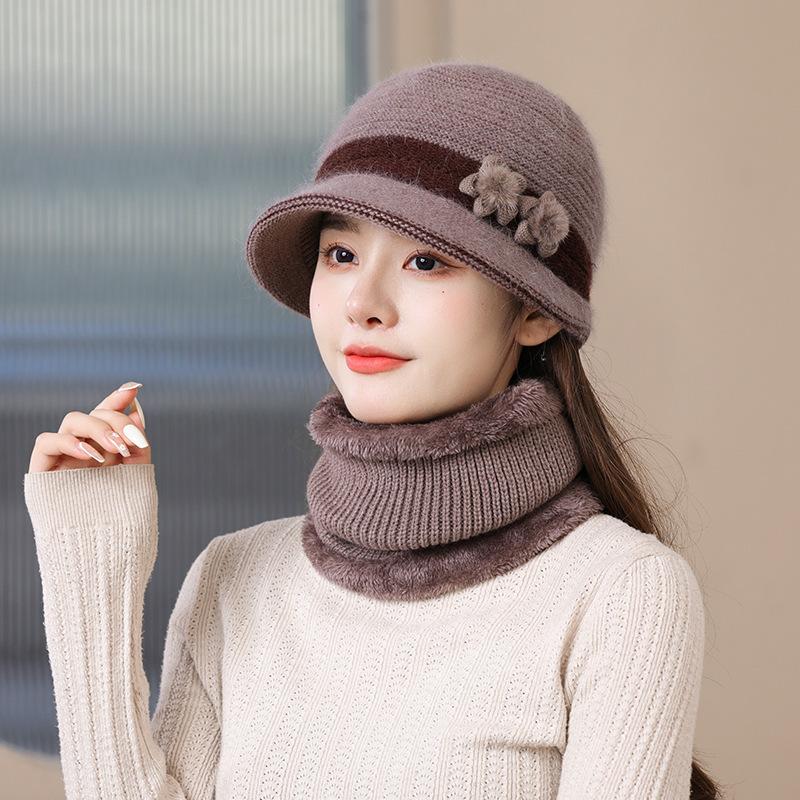 Rabbit Fur Fisherman Hat for Women, Winter Warm Pullover Knitted Hat for the Elderly, Cold-proof Mom Hat, Sun-shading Duckbill Cap