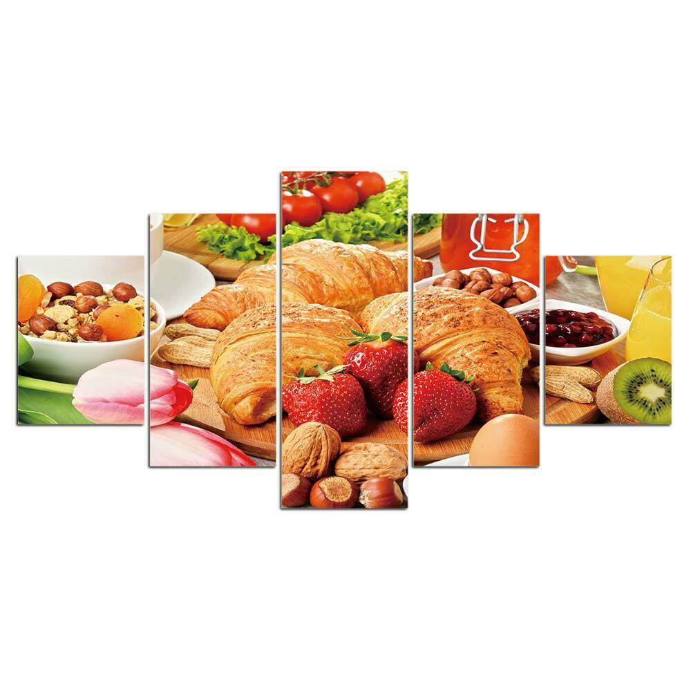 

5 шт., круассан, фрукты, кондитерский декор, 5 шт., холст, настенное искусство, HD печать, домашний декор, 5 панелей, картины без рамки, декор комнаты, современный