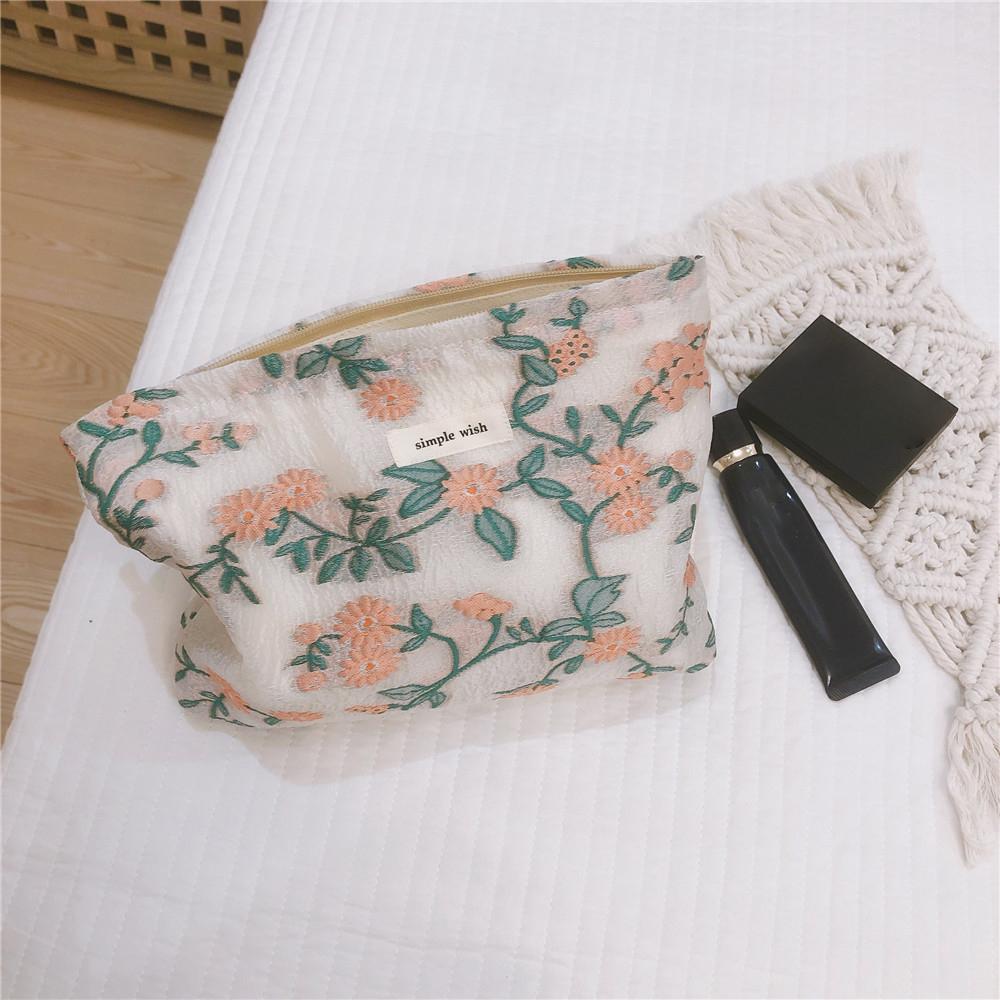 206 Chamomile Pattern Cosmetic Organizer Travel Bag Large Canvas Toiletries Women Teen Girls Makeup Storage Pouch
