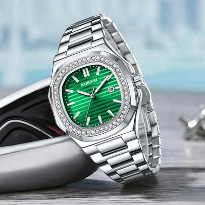 Luxury Quartz Watches for Men Steel Strap Wristwatch Luminous Auto Date Display Waterproof Male Square Dial Gift Clock