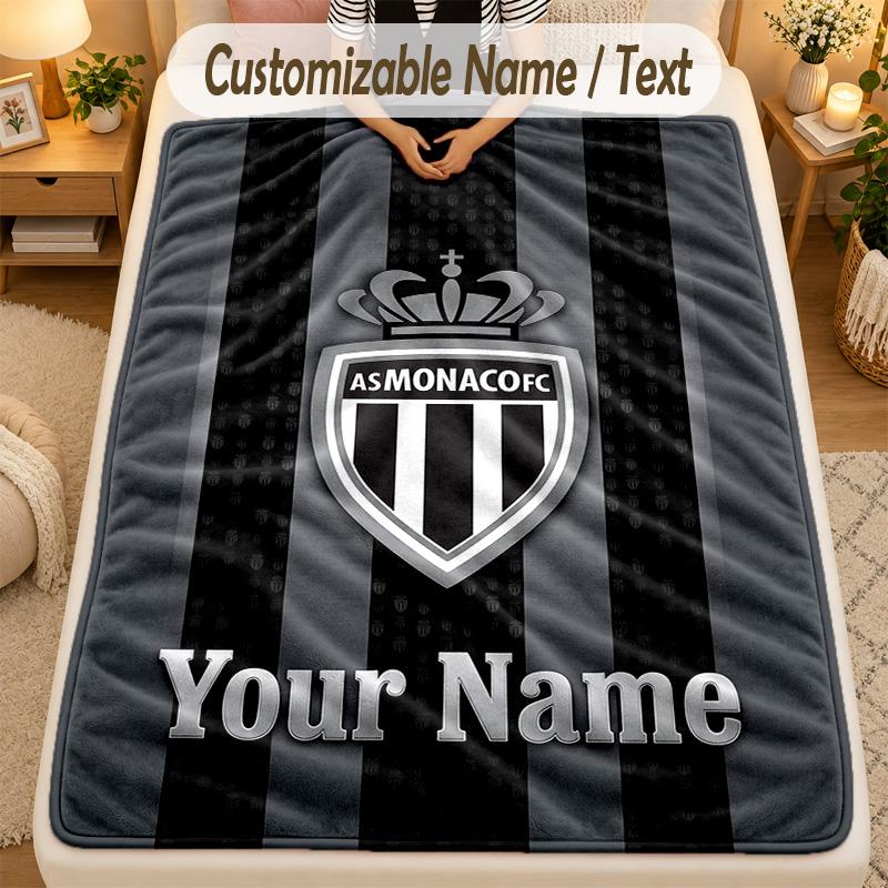 Flannel BlanketMonaco FC Custom Name Text Personalized Soft Warm Throw Blanket Home Decor Gift