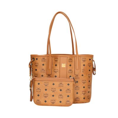 MCM Monogramowa Dwustronna Torba Tote z Płótna i Skórzanymi Wykończeniami Damskie Torby Tote Brązowy Koniak MWPDSLR02CO001