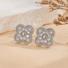 Small Fragrant Wind Romantic Sweet Fashion Temperament Ladies Micro-Studded With Diamond Zircon Four-Leaf Clover Flower Earrings