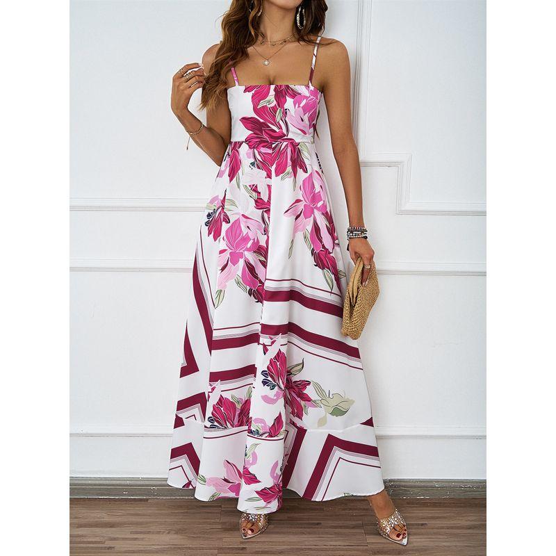 

Sexy Printed Backless Camisole Dress Sexy Print Backless Sling Dress Rose Red with white background M