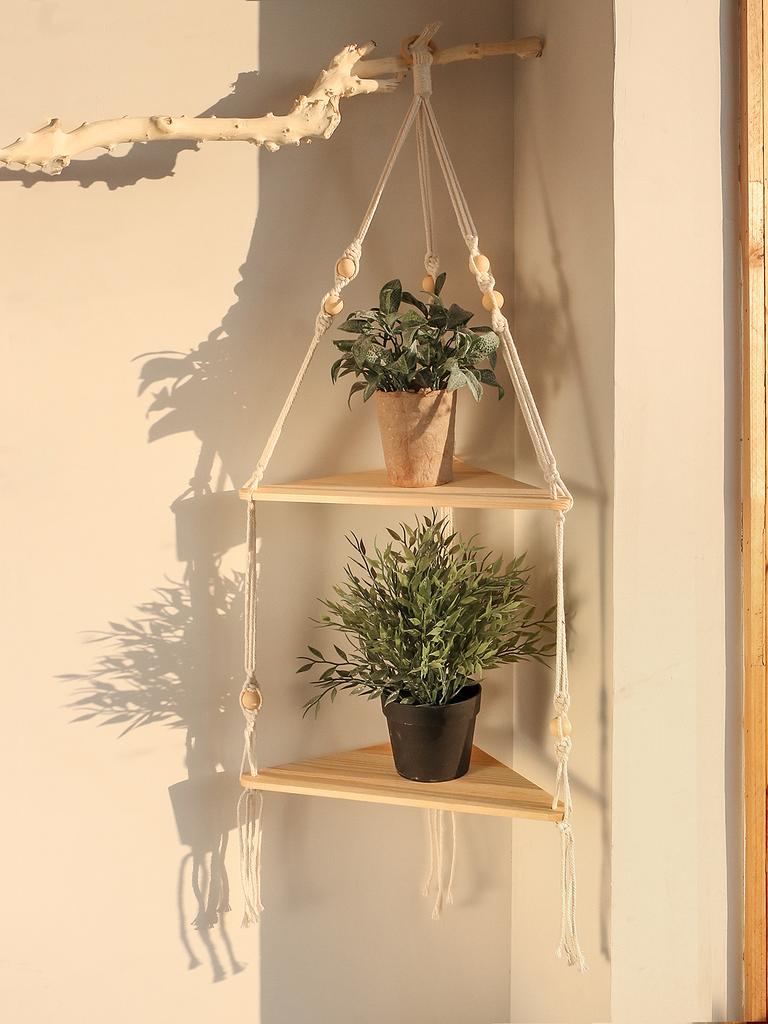 Wooden Corner Shelf Wall Decor Pot Storage Display Stand Macrame Floating Shelf Wall Organizer Boho Room Nordic Home Decoration