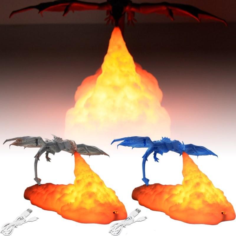 Printed Usb 3d Fire Breathing Dragon Shape Lamp Night Light Decoration Room