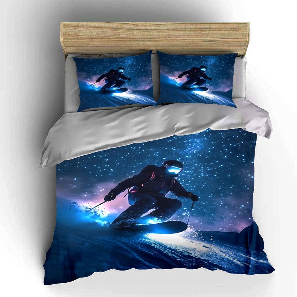 Snowboarder with starry background. Bedding sets Duvet cover sets Duvet covers Pillowcases(1 * Duvet Cover 2 * Pillowcases without duvet insert)