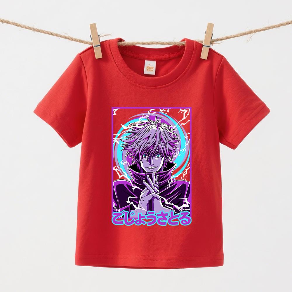 Jujutsu Kaisen Gojo Anime Print Cotton Tee for Kids Boys Girls Short Sleeve Casual Soft Daily Wear Comfortable T Shirts