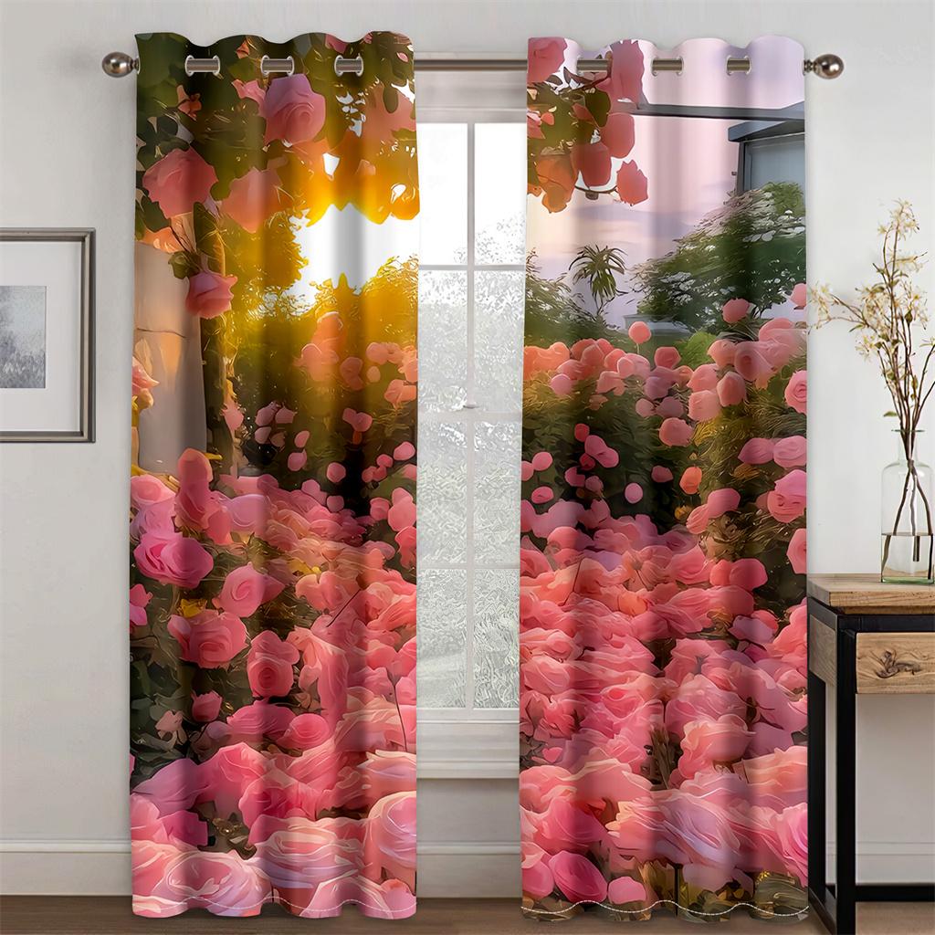 Nice White Red Rose Flower Sunshade Curtains 2 Panel Girls Room Bedroom Living Room Modern Home Decor Curtains