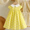2-8Y Toddler Girls 100% Cotton Yellow Polka Dot Dress Peter Pan Collar Summer Casual Sundress