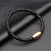 Titanium Steel Braided Leather Rope Bracelet Men Magnetic Clasp Minimalist Geometric Design Adjustable 21cm