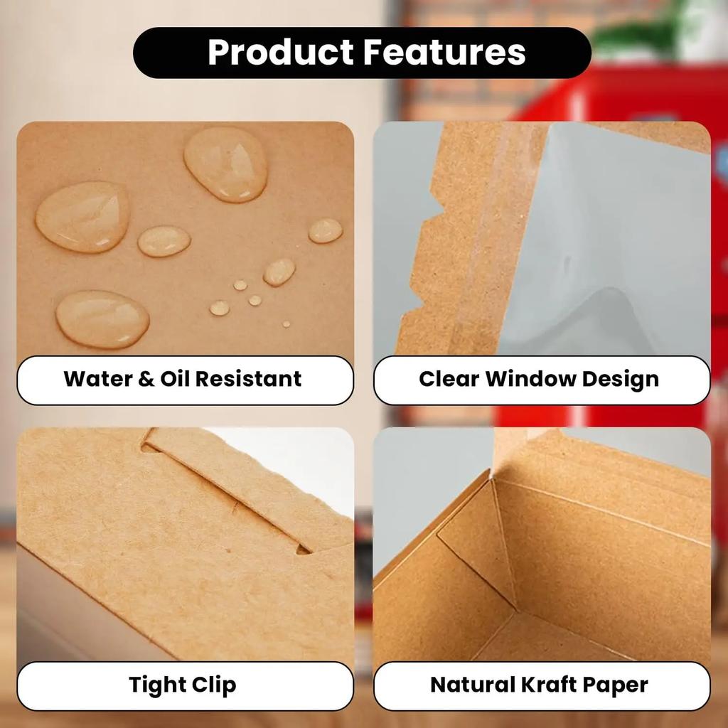 2pcs, Picnic Box With Window Lid, Outdoor Camping Style Kraft Paper Packaging Box, Baking Light Food Fruit Dessert Lunch Box