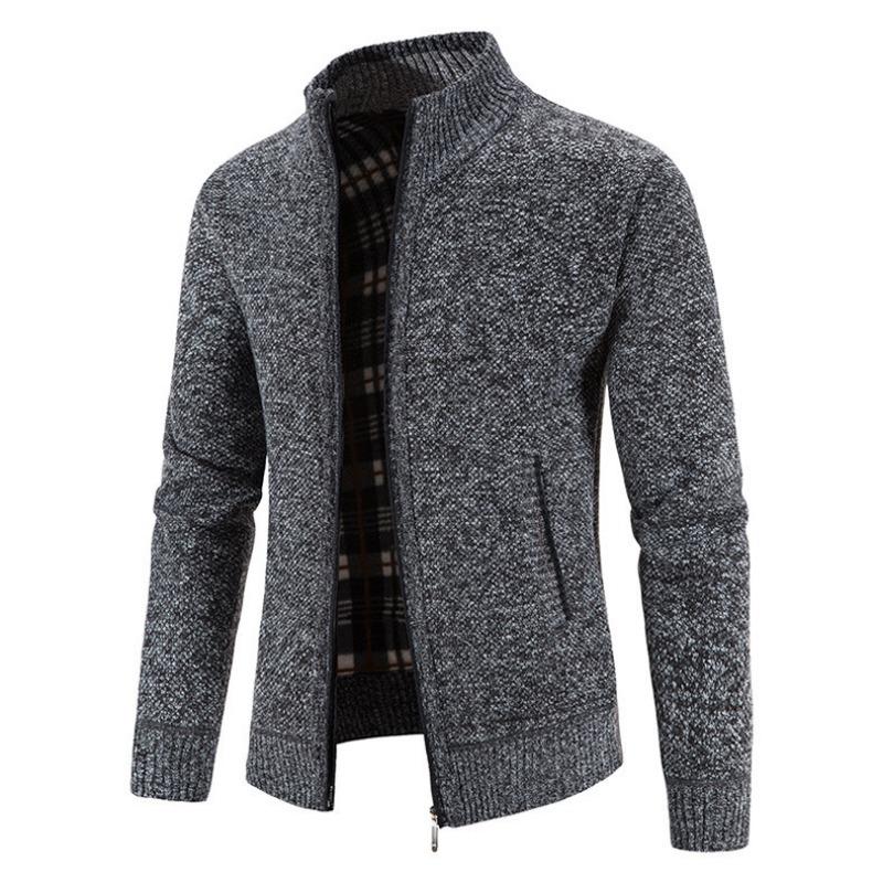 Men S Stand Collar Zip Up Knit Cardigan Jacket Long Sleeve Slim Fit Autumn Coat