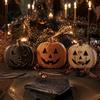 Spooky Holiday Tabletop Accents 3Pcs Halloween Pumpkin Decor, Rustic Face Wooden Block Autumn Theme Party Decor Ornaments, Farmhouse Desktop Craft for