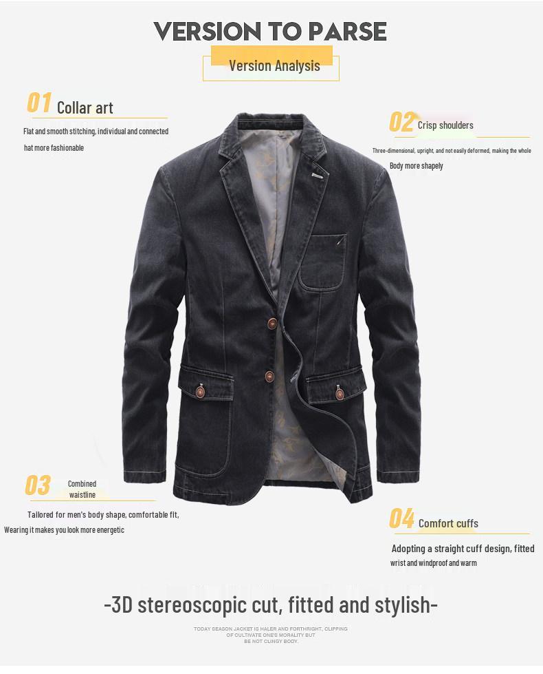 Herren British Style Baumwoll-Denim Freizeit Anzugjacke - Frühjahrs-/Herbstkollektion