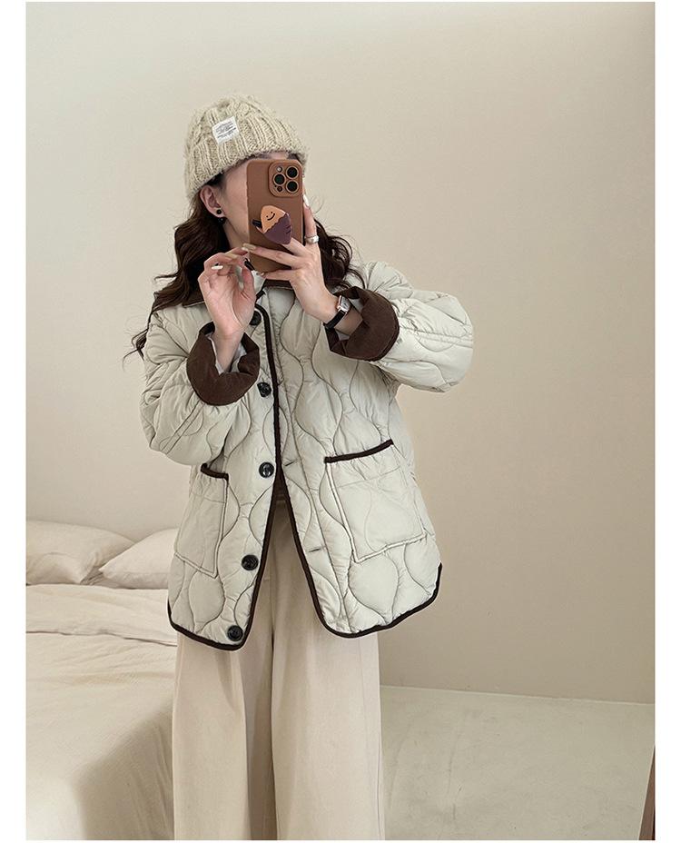 Contrast Color Thin Light Lapel Warm Short Loose Autumn Jacket