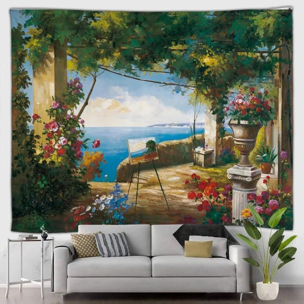 Gobelin leśny wodospad krajobraz zewnętrzny piękny las obraz olejny wiszący na ścianie dekoracyjny koc sztuka salon mural