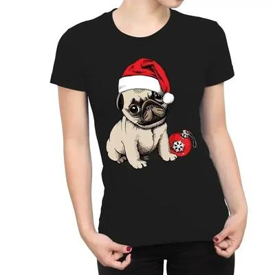 1t T Shirt Unisexs Puppy Pug Wearing Santas Hat Cute Christmas