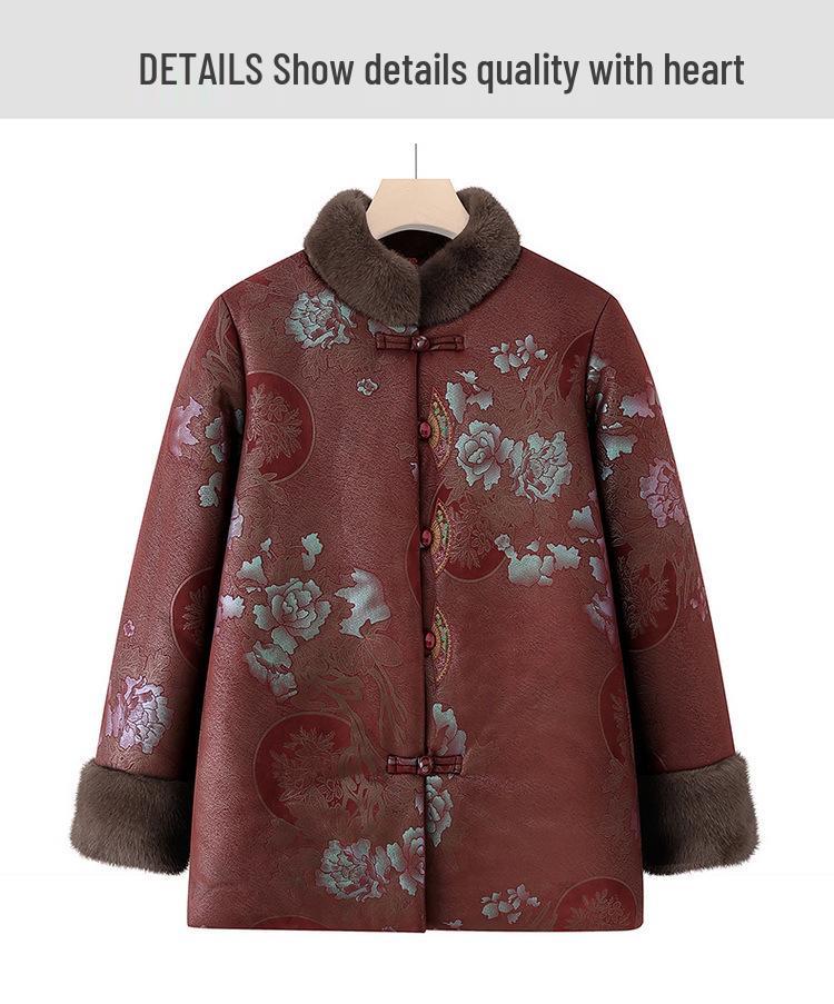 Stylish Cotton Padded Winter Jacket for Elderly Women – Fleece Lined Tang Suit for Seniors