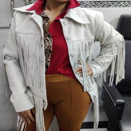 Noora Women's White Genuine Lambskin Leather TRENCH Coat, Western Style TASSEL Jacket, Boho COWGIRL Fringed Style Leather Long Coat, Gift for Her