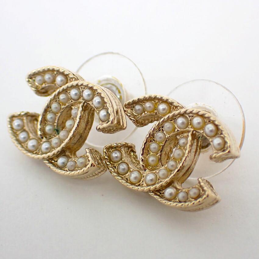 [Pre-owned] CHANEL Coco Mark Faux Pearl Earrings/j55-49