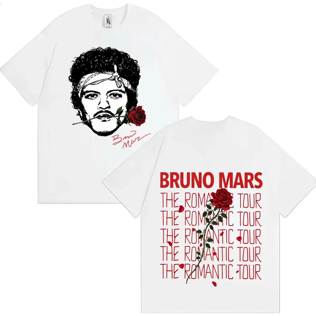 Rapper Bruno Mars The Romantic Tour 2026 Hip Hop Tričko Pánské Dámské Oboustranný Potisk Bavlna Krátký Rukáv Tričko Streetwear