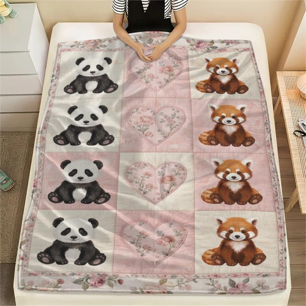 1Pc Cute Patchwork Print Flannel Blanket, High quality Comfortable for All Seasons, Home Decor, Warmth and Comfort, Perfect for Christmas Gifts65