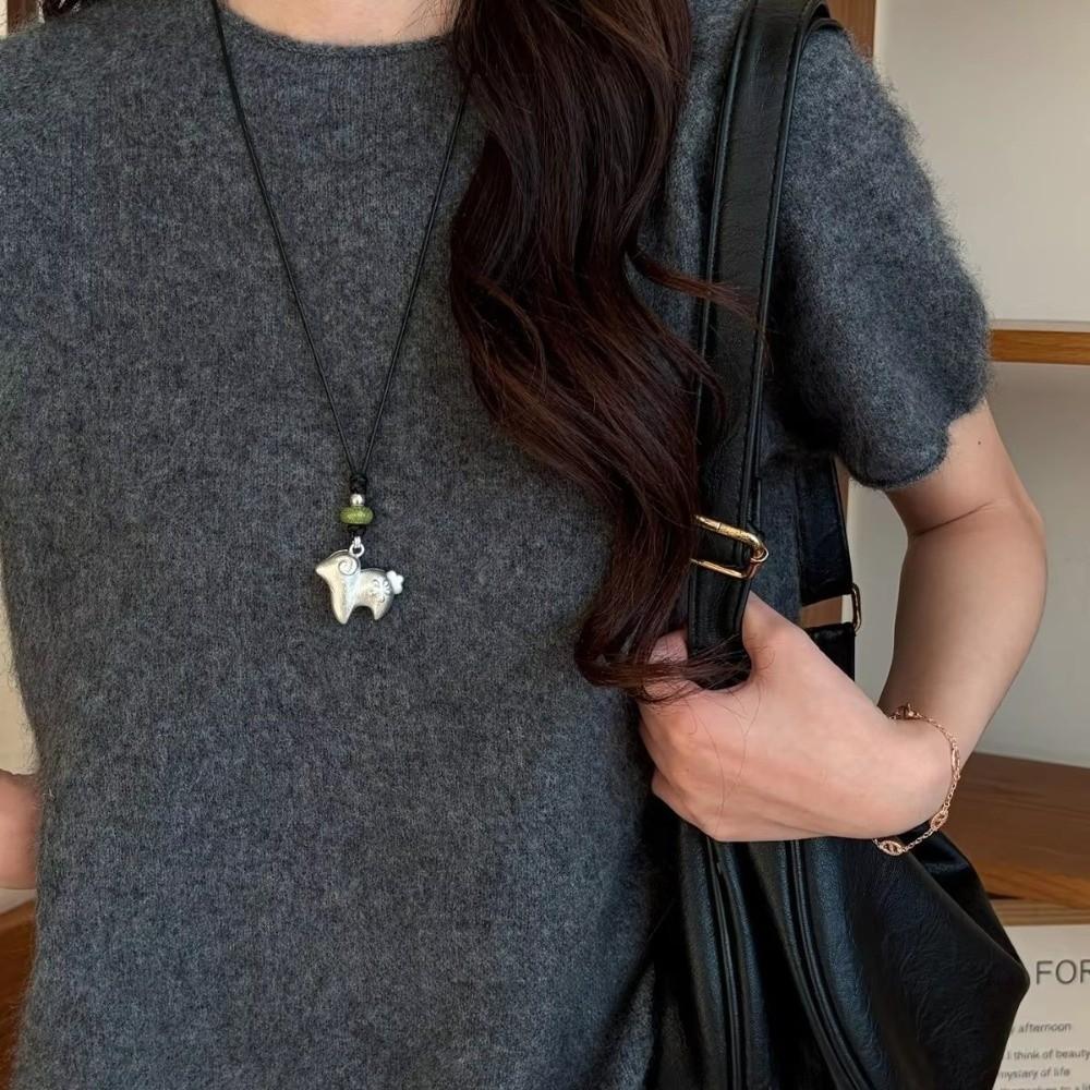 Bohemian Vintage Long Necklace Adjustable Sweater Chain Gifts Sheep Pendant Necklace Daily Wear