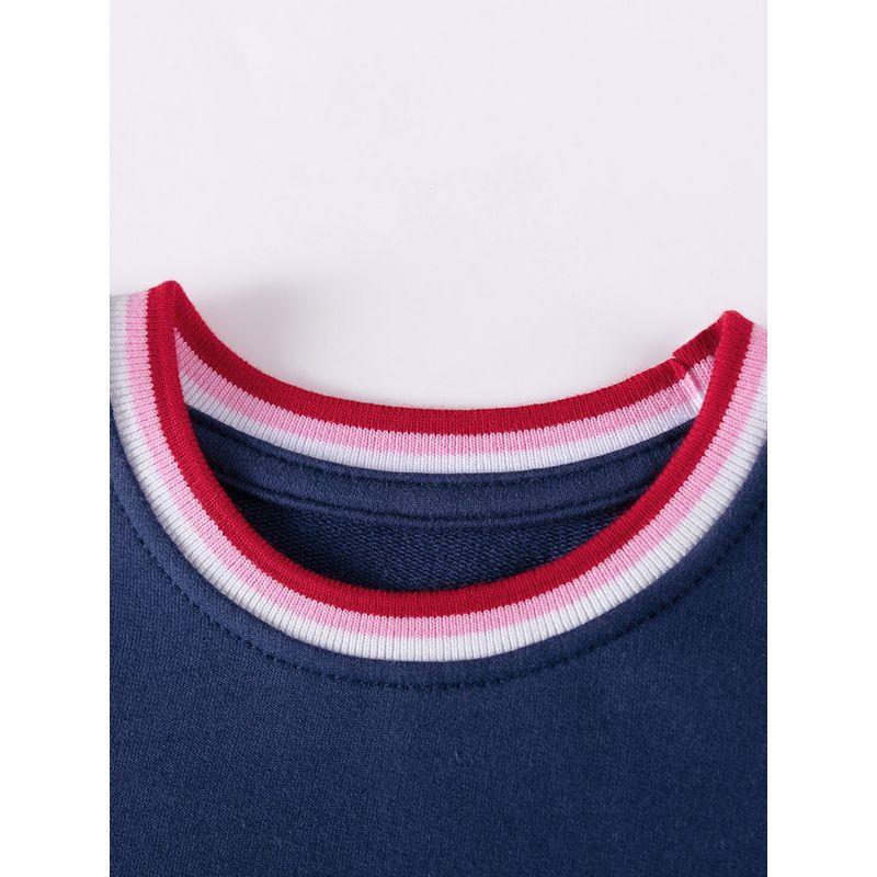 Girls' Dress Spring and Autumn 2025 New Stylish Children's Dark Blue Cherry Mid-Length Casual Sweatshirt Dress